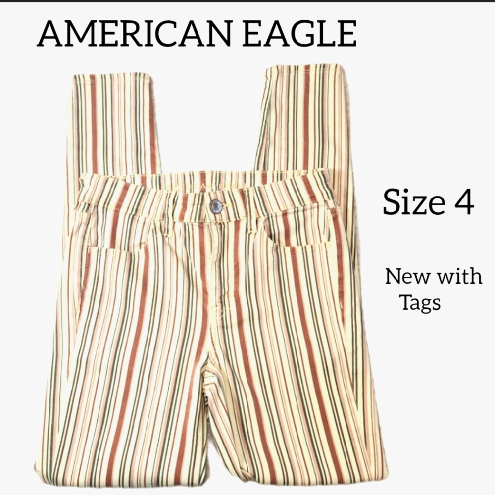 AMERICAN EAGLE OUTFITERS WOMENS STRIPED SKINNY JEANS SIZE 4 NEW WITH TAGS
